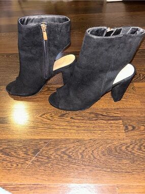 Women's Black Peep-Toe Suede Ankle Boots